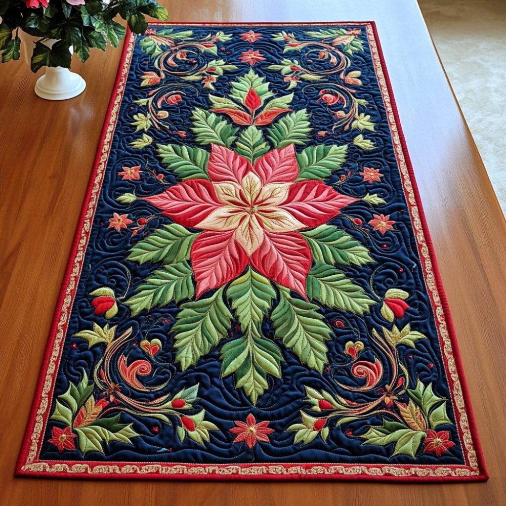 Poinsettia Magic Quilted Table Runner