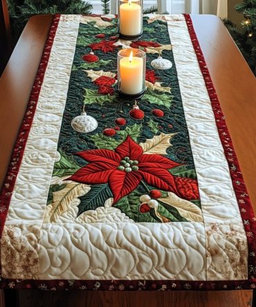 Poinsettia Parade Quilted Table Runner
