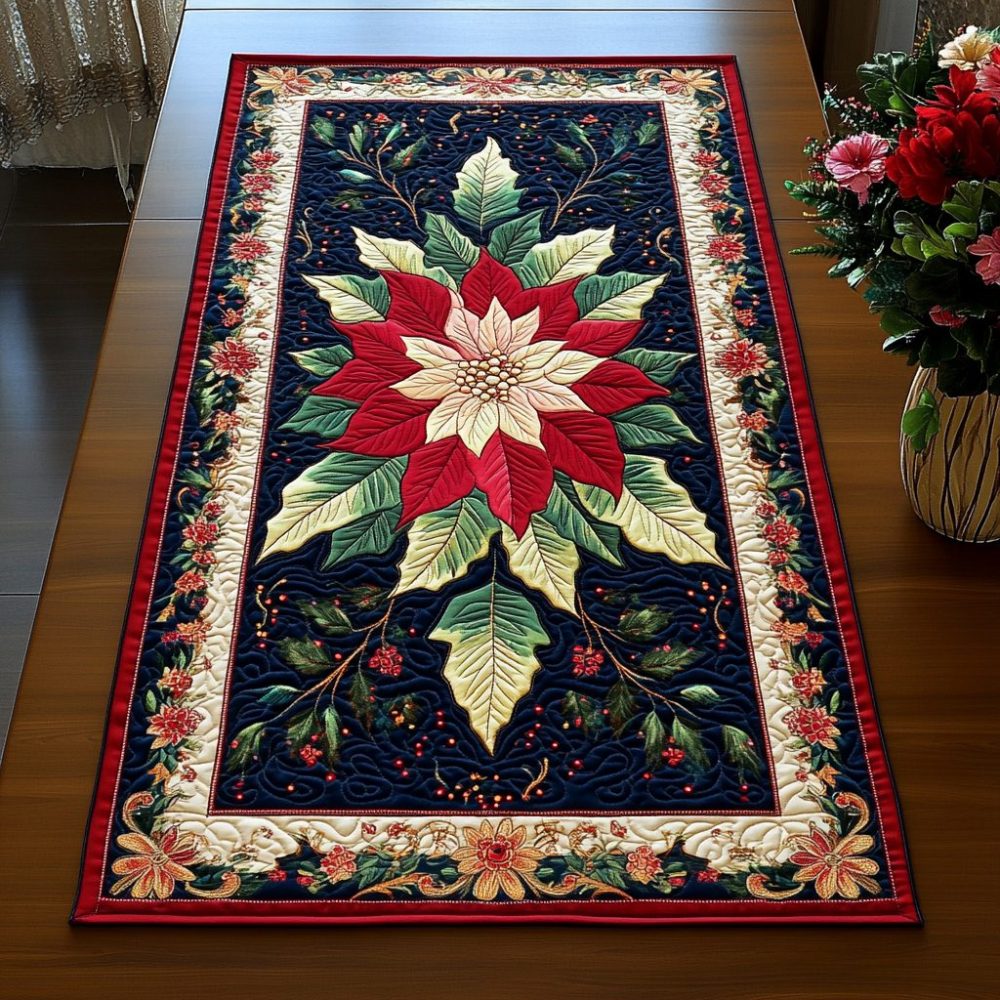 Poinsettia Perfection Quilted Table Runner