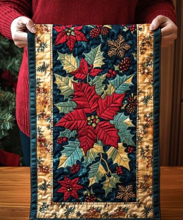 Poinsettia Petals Quilted Table Runner