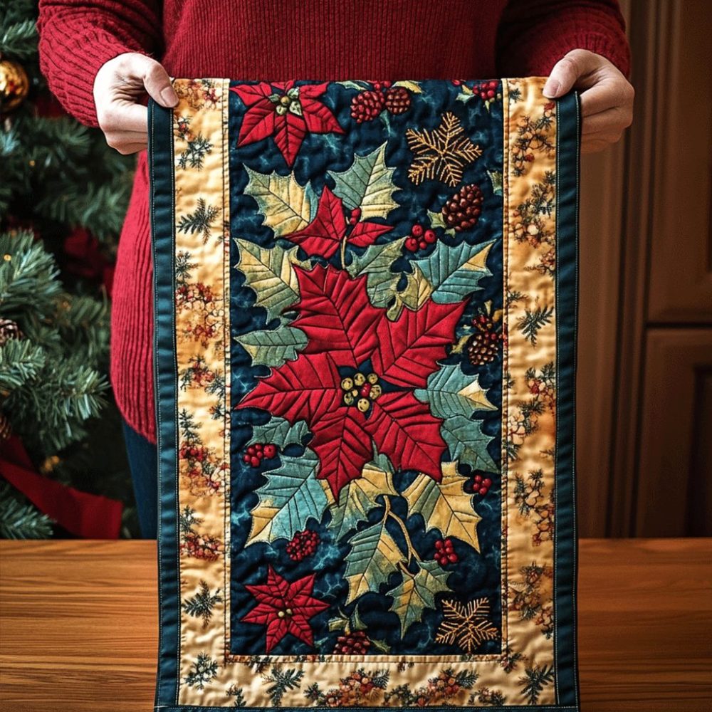 Poinsettia Petals Quilted Table Runner