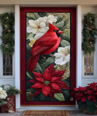 Poinsettia Porch Guardian Quilted Door Cover