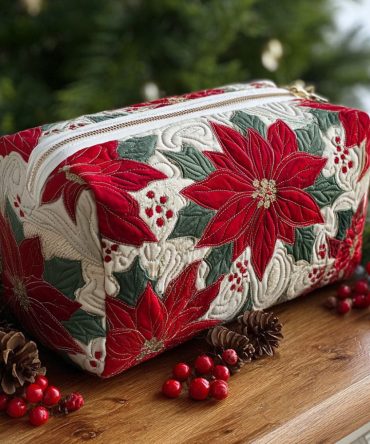 Poinsettia Quilted Makeup Bag
