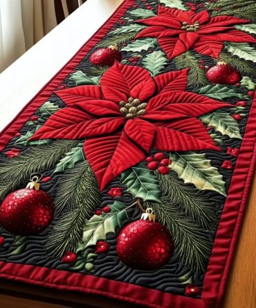Poinsettia Spark Quilted Table Runner