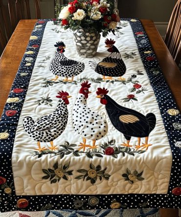 Polka Dot Hens Quilted Table Runner