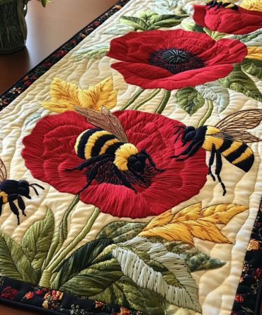 Poppy Buzz Quilted Table Runner