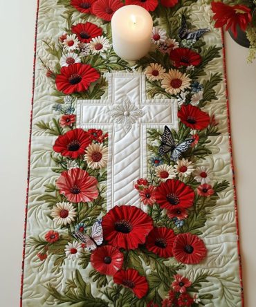 Poppy Fields Of Valor Quilted Table Runner