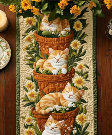 Potted Paws Quilted Table Runner