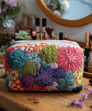 Prickly Garden Quilted Makeup Bag