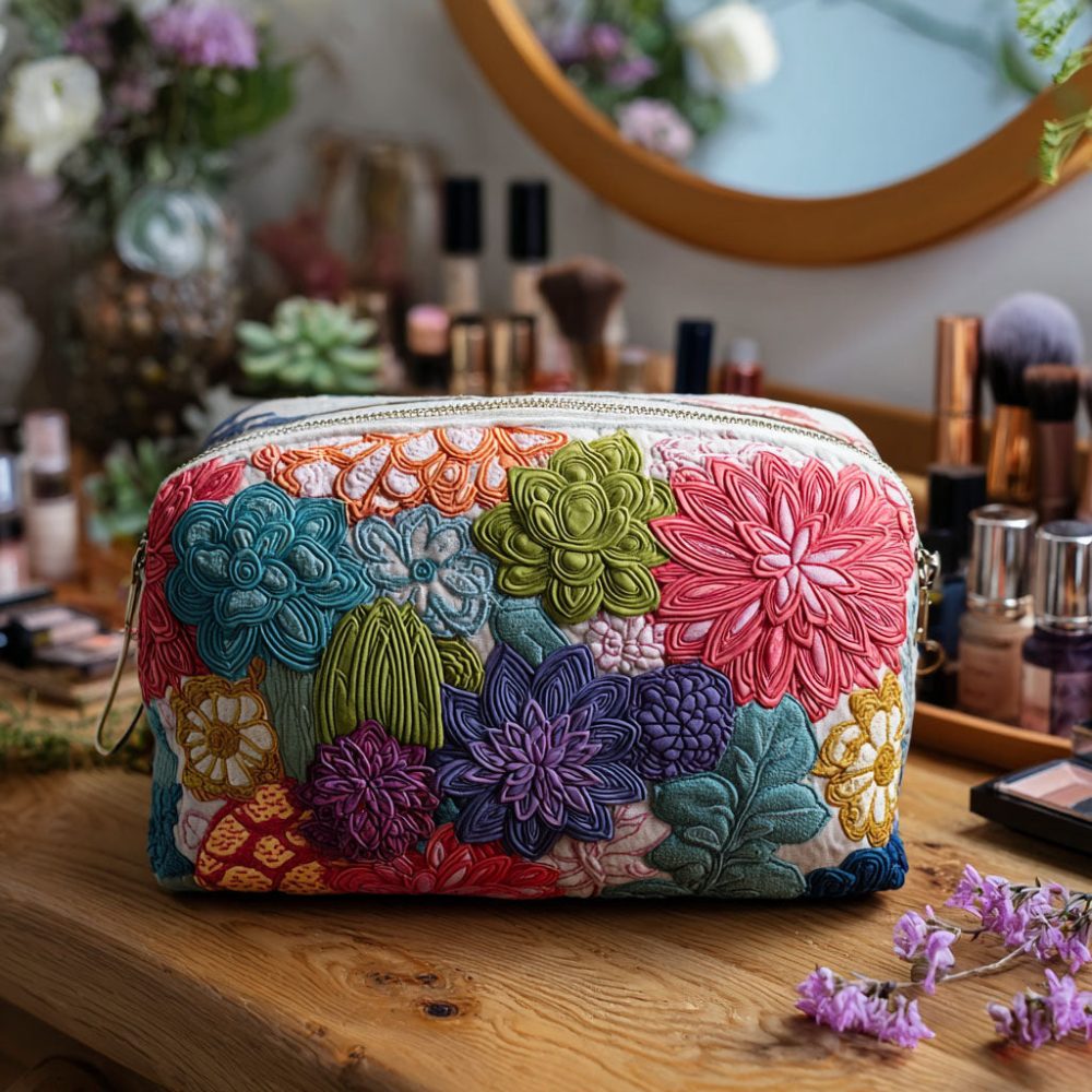 Prickly Garden Quilted Makeup Bag