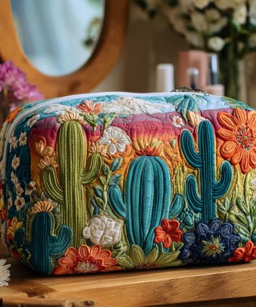 Prickly Whimsy Quilted Makeup Bag