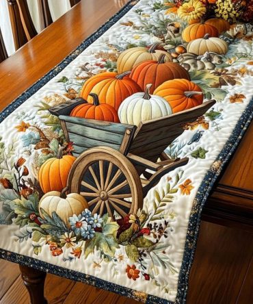 Pumpkin Cart Serenity Quilted Table Runner