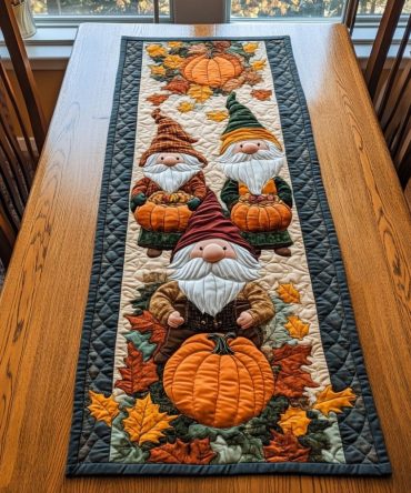 Pumpkin Gnome Quilted Table Runner