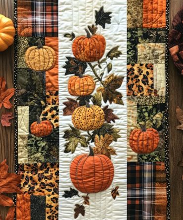 Pumpkins Patchwork Quilted Table Runner