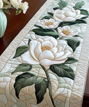 Pure Magnolia Elegance Quilted Table Runner