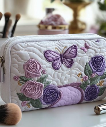 Purple Elegance Quilted Makeup Bag