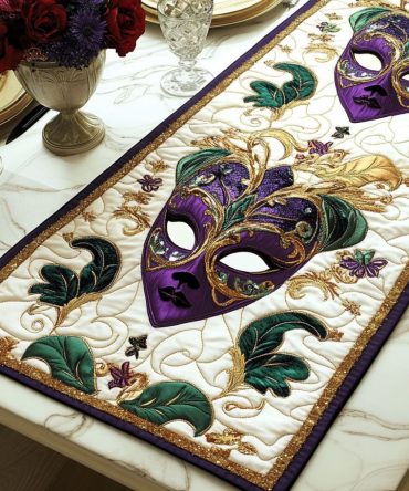 Purple Elegance Quilted Table Runner