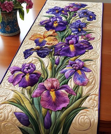 Purple Iris Charm Quilted Table Runner