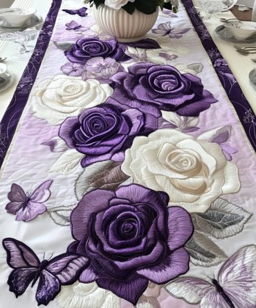 Purple Petal Serenity Quilted Table Runner