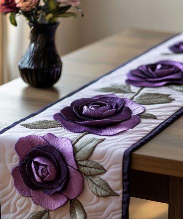 Purple Rose Charm Quilted Table Runner