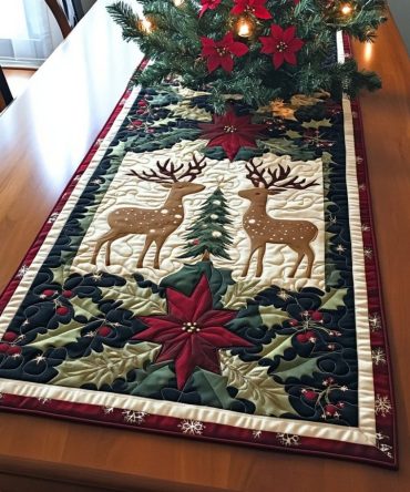 Radiant Reindeer Quilted Table Runner