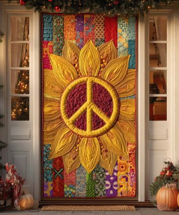 Radiant Sunflower Peace Quilted Door Cover