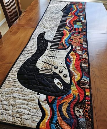 Rainbow Guitar Serenade Quilted Table Runner