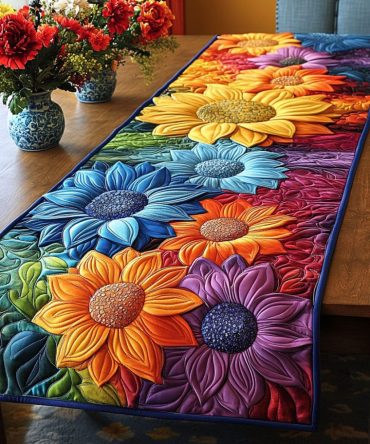Rainbow Blooms Quilted Table Runner