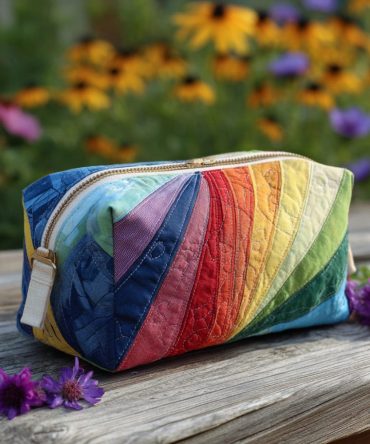 Rainbow Flow Quilted Makeup Bag