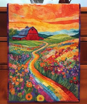 Rainbow Path To Barn Quilted Table Runner