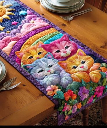 Rainbow Paws Parade Quilted Table Runner