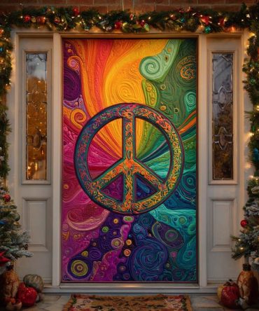 Rainbow Peace Swirl Quilted Door Cover