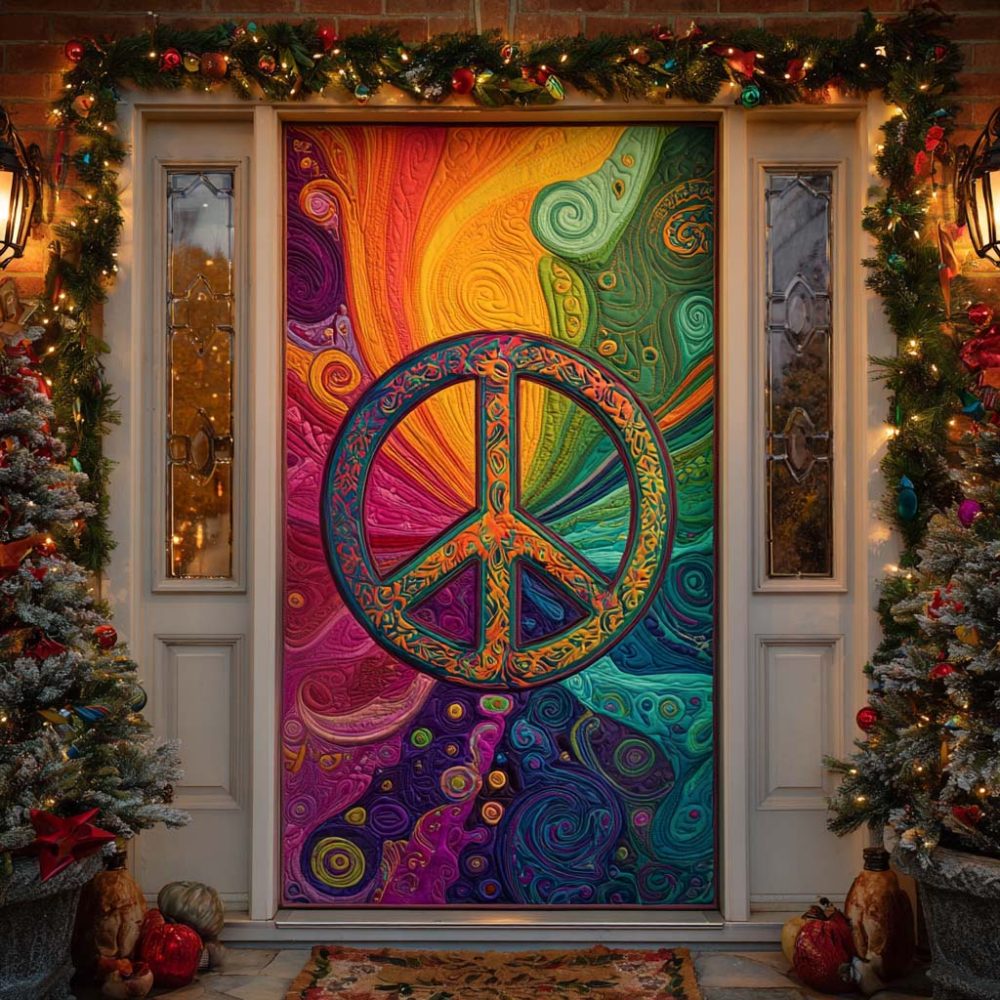 Rainbow Peace Swirl Quilted Door Cover