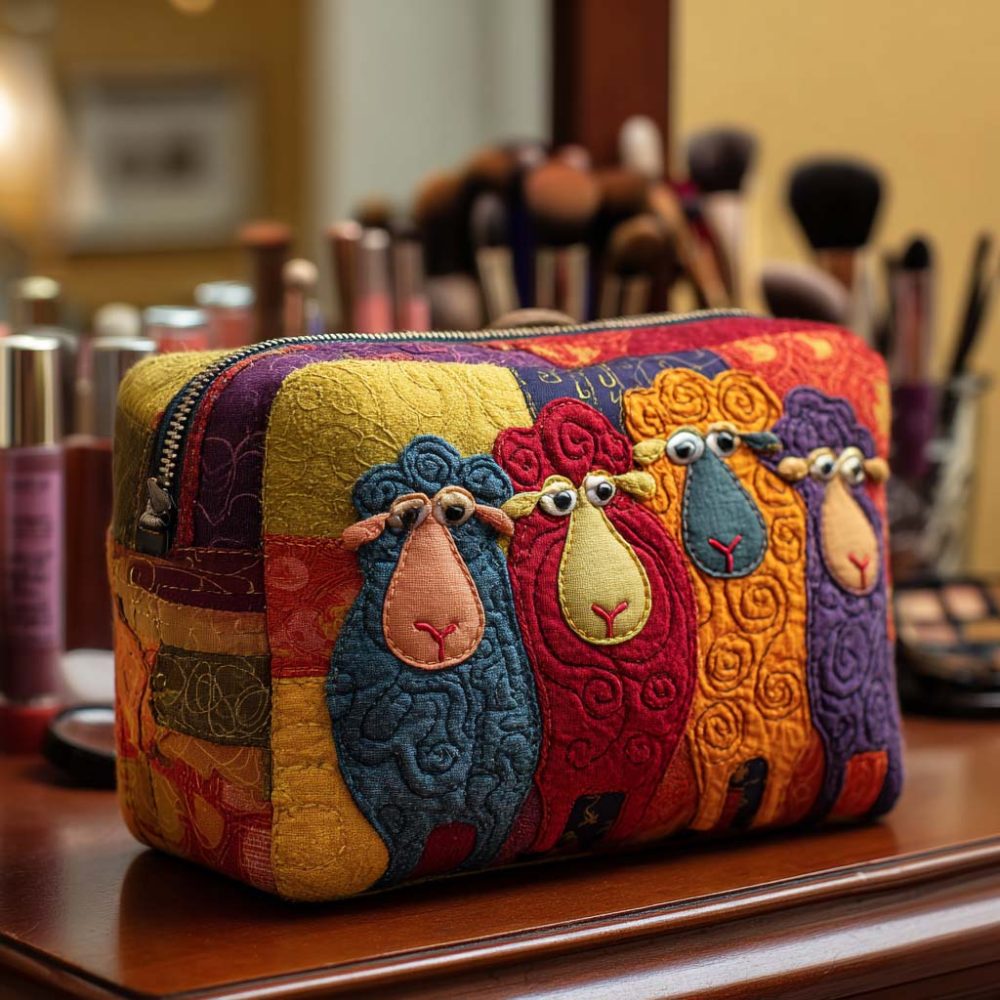Rainbow Sheep Quilted Makeup Bag