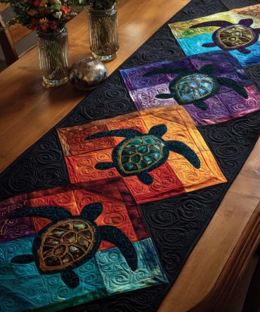 Rainbow Turtles Quilted Table Runner