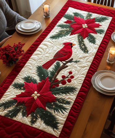 Red Beauties Quilted Table Runner