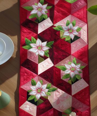 Red Blooms Quilted Table Runner