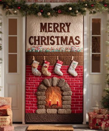 Red Brick Stockings Quilted Door Cover