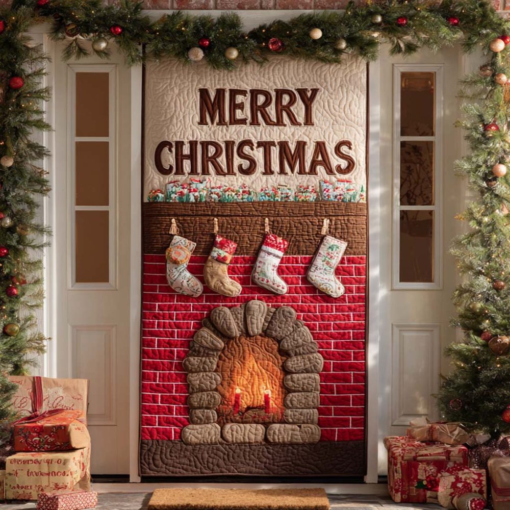 Red Brick Stockings Quilted Door Cover