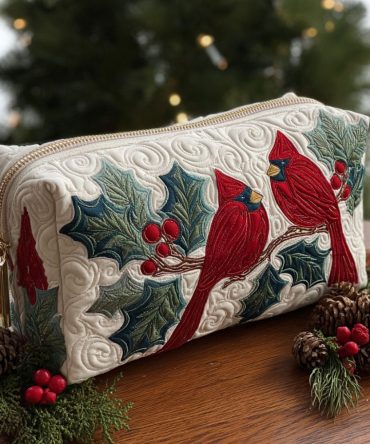 Red Feather Quilted Makeup Bag