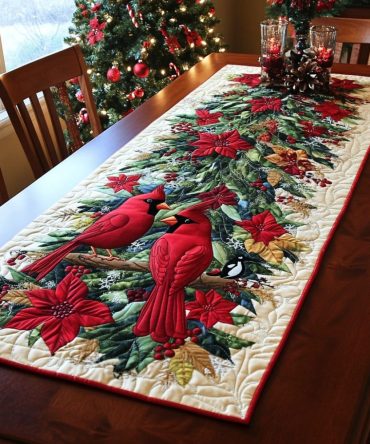 Red Feather Realm Quilted Table Runner