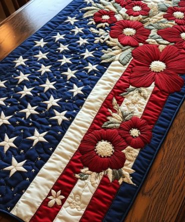 Red Poppies Quilted Table Runner