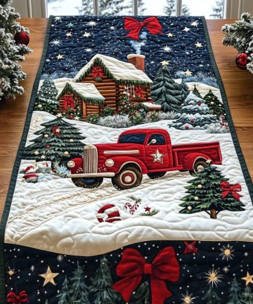 Red Truck Winter Journey Quilted Table Runner