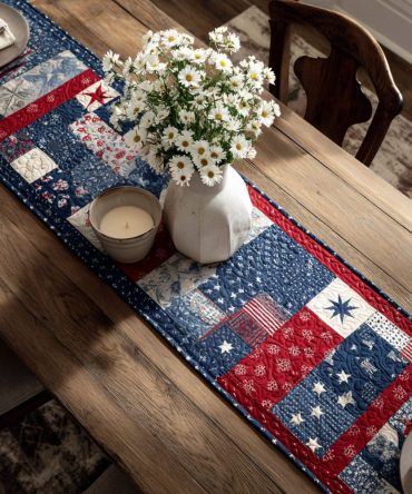 Red White Blue Blocks Quilted Table Runner