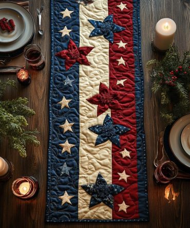 Red White Woven Quilted Table Runner