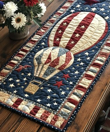 Red White And Balloon Quilted Table Runner