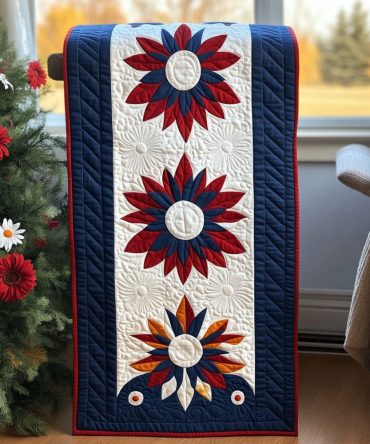 Red White And Bloom Quilted Table Runner