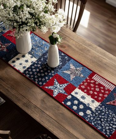 Red White And Blue Squares Quilted Table Runner