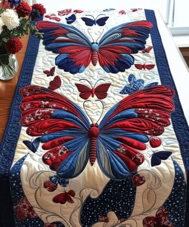 Red And White And Bloom Quilted Table Runner