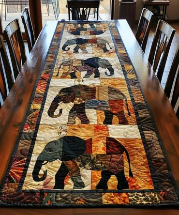 Regal Elephant Journey Quilted Table Runner